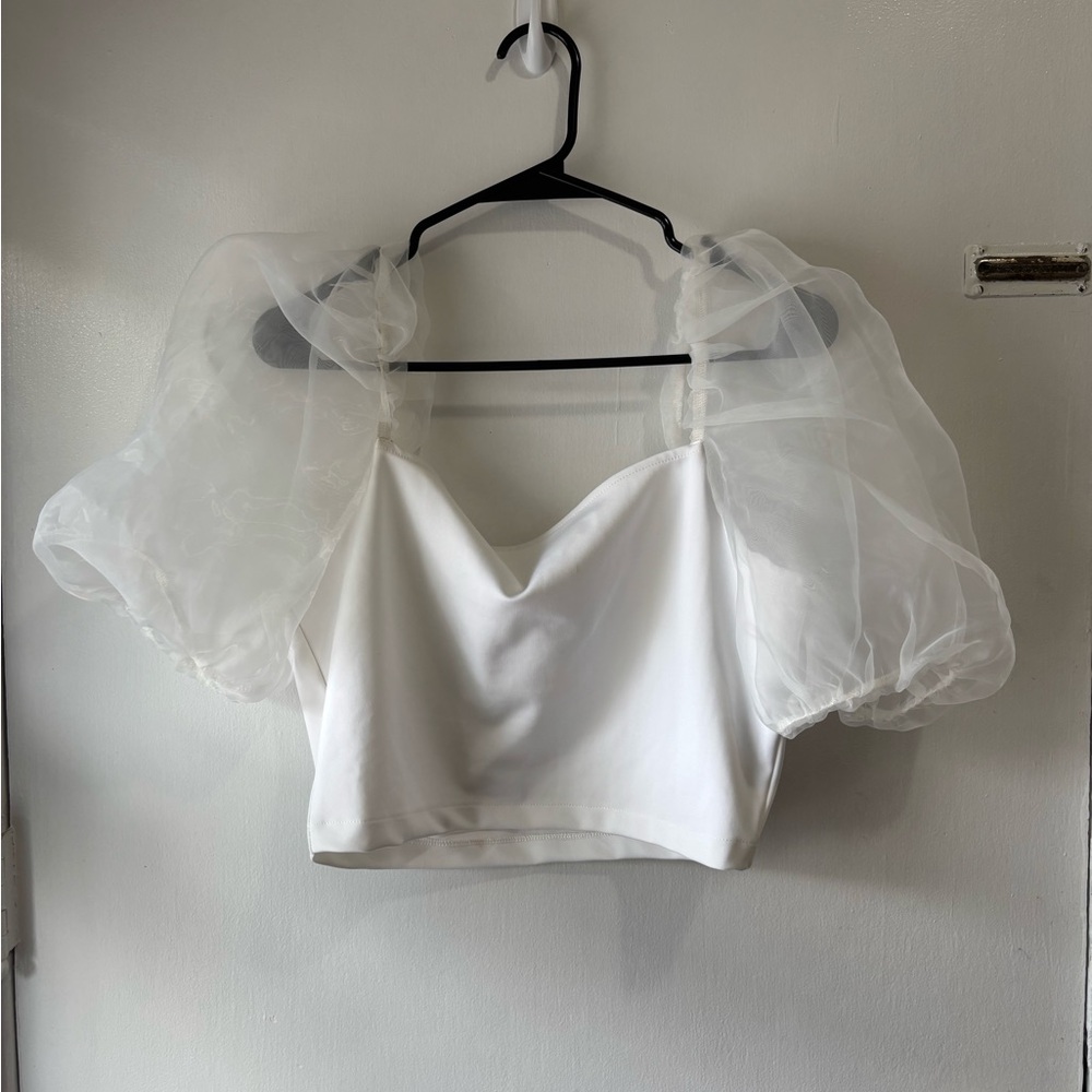 ASOS | WHITE CROPPED TOP WITH PUFFY SLEEVES | SIZE 12
